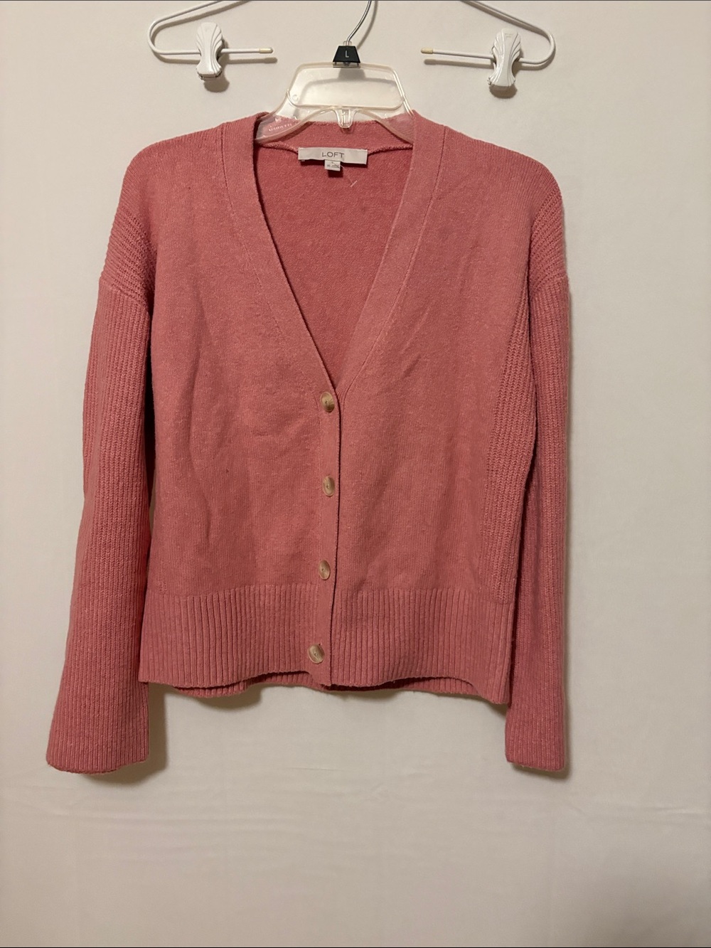 LOFT Dusty Rose V-Neck Button Cardigan